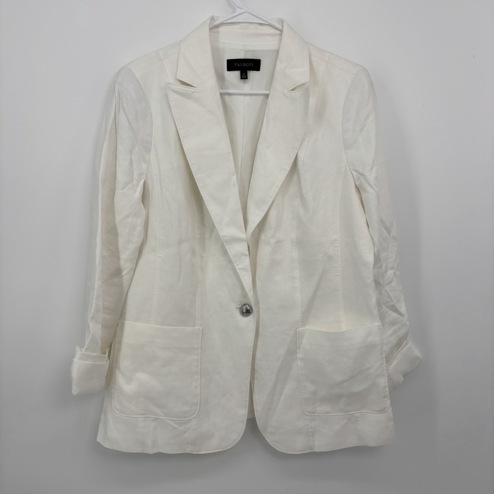 Talbot White 100% Linen Blazer Women's Size 12 Single Button Jacket